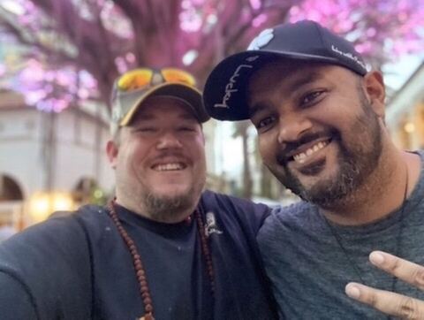JJ and a guest outdoors